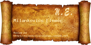 Milankovics Elemér névjegykártya